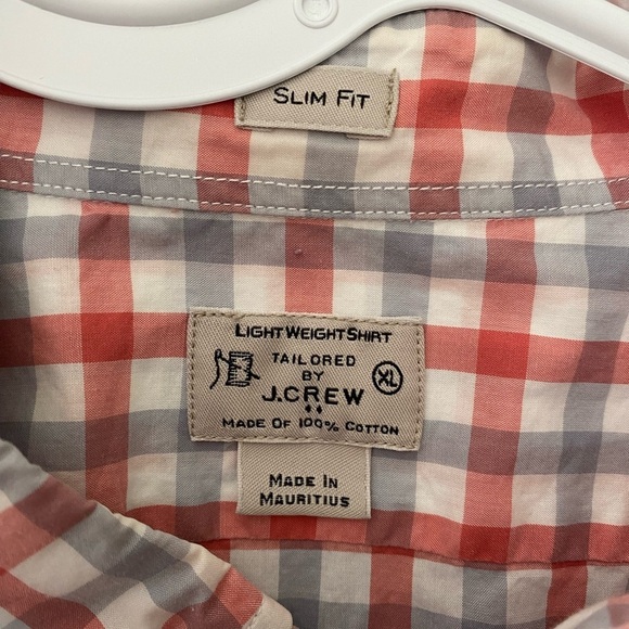 J Crew Button Up Shirt Men Size XL Blue Red Plaid Check Long Sleeve  Slim Fit - Picture 3 of 4